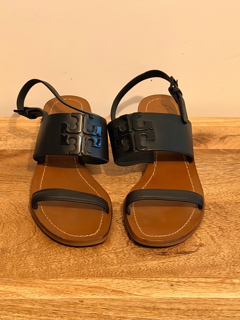Tory Burch Black Logo Strap Block Heel Sandals size 7.5